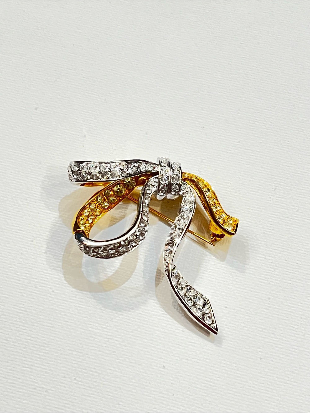 Nolan Miller two tone Ribbon Crystal Brooch vintage